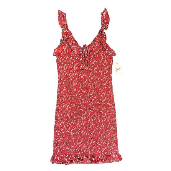 Japna Dresses & Skirts - NWT Japna Women's Bodycon Stretch Dress Red Floral Sleeveless Ruffle V Neck - M